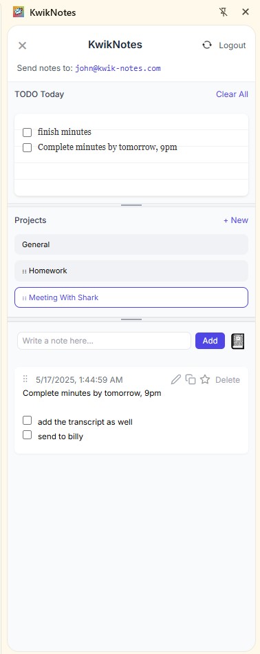 KwikNotes sidebar in Chrome